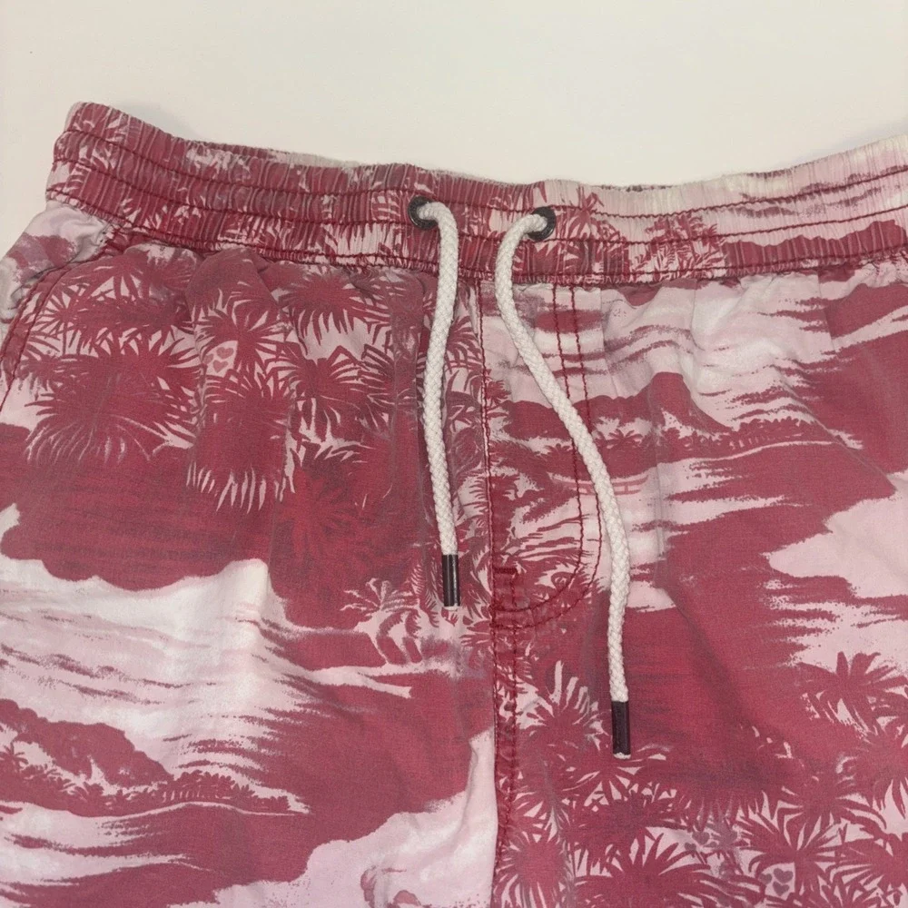 Cotton On Beach Short Mens XS Red White Tropical PalmTree Toile Print Drawstring